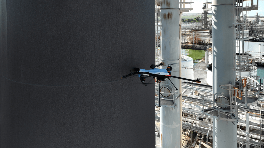 Voliro inspecting fire stacks at a chemical plant